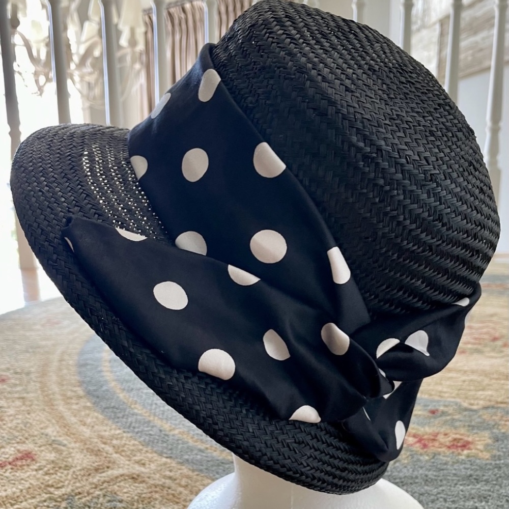 NEW Beau Chapeau NOTL Black cloche with polkadot embellishment.